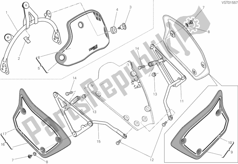 All parts for the Fairing of the Ducati Scrambler Flat Track PRO 803 2016